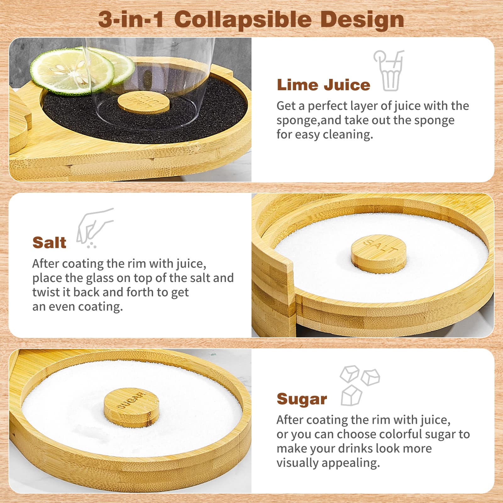 TonJin labeled trays prevent cross-contamination and keep salt, sugar, and lime separate.