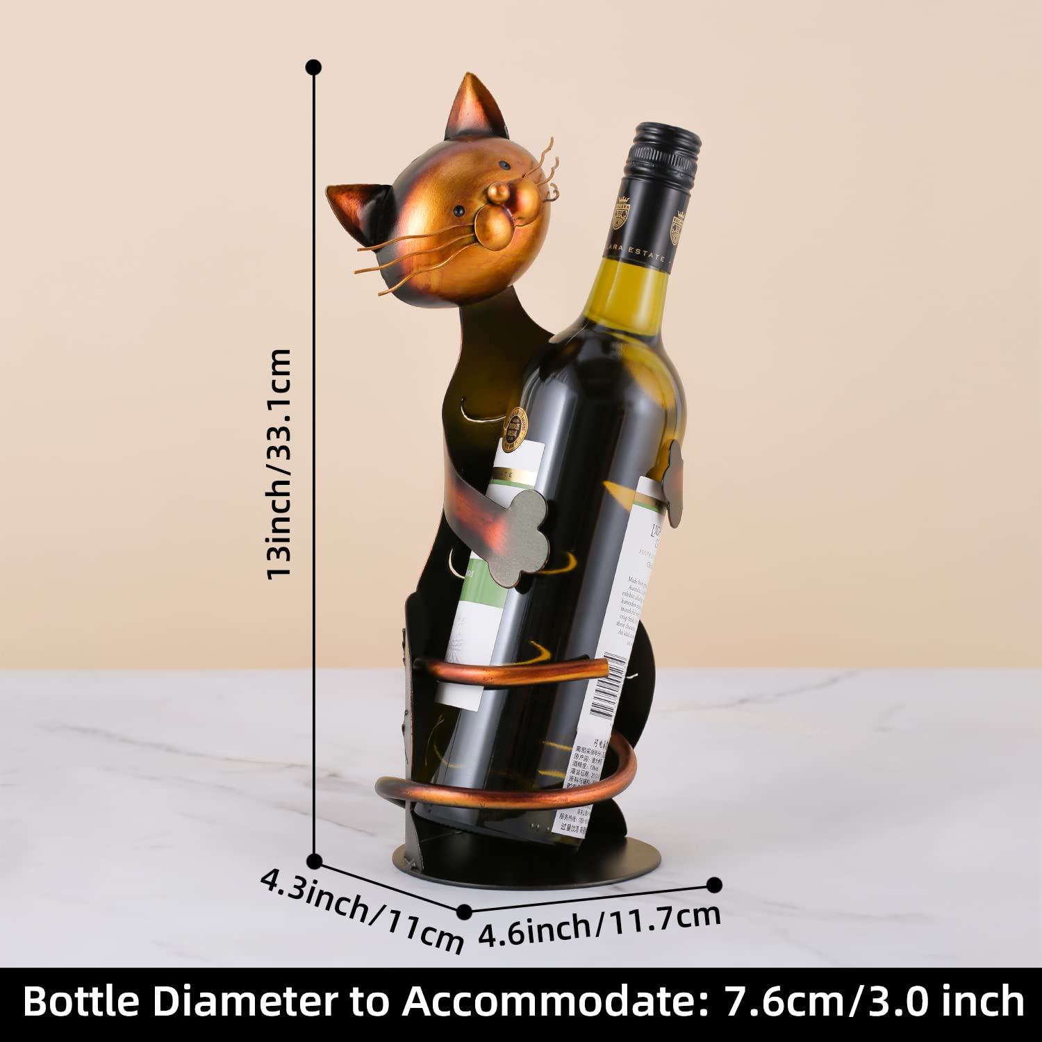 Tooarts cat-wine-rack side view emphasizes sturdy metal construction for stability.
