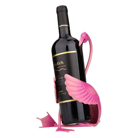 Tooarts Flamingo wine holder silhouette securely cradles a bottle.