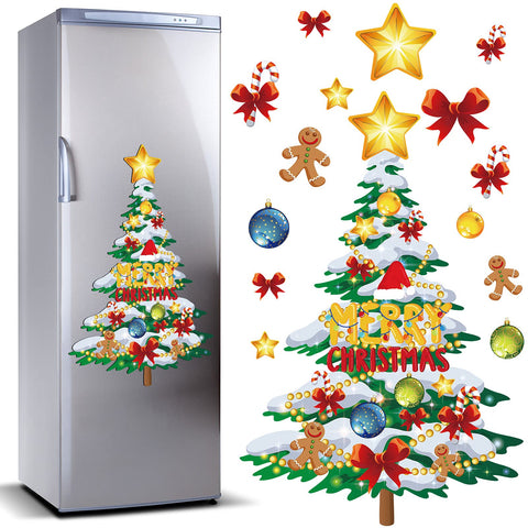 TOODOO Christmas tree magnet assembly showing eight-part DIY kit for fridge decor