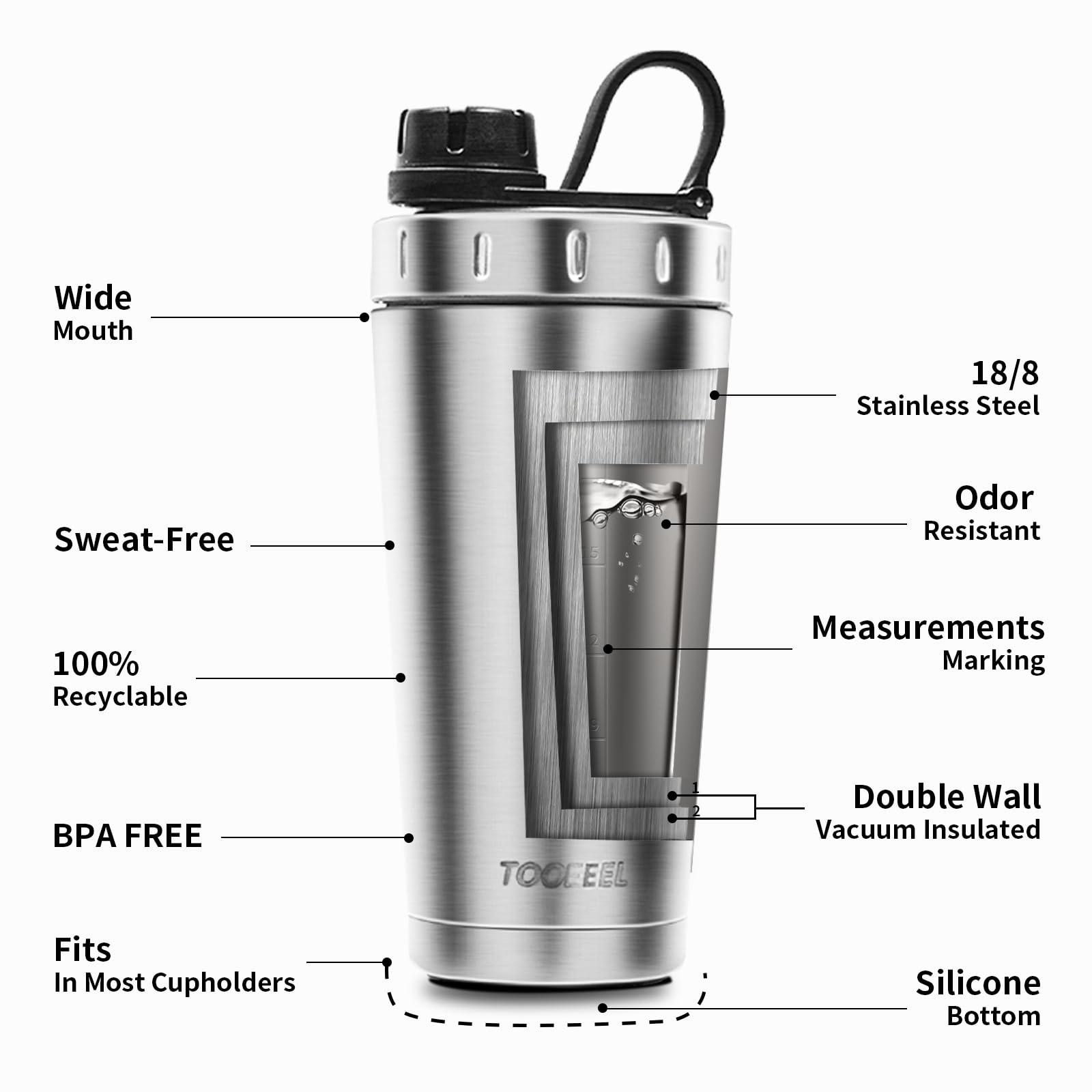 TOOFEEL leakproof twist-lid seals drinks during workouts.