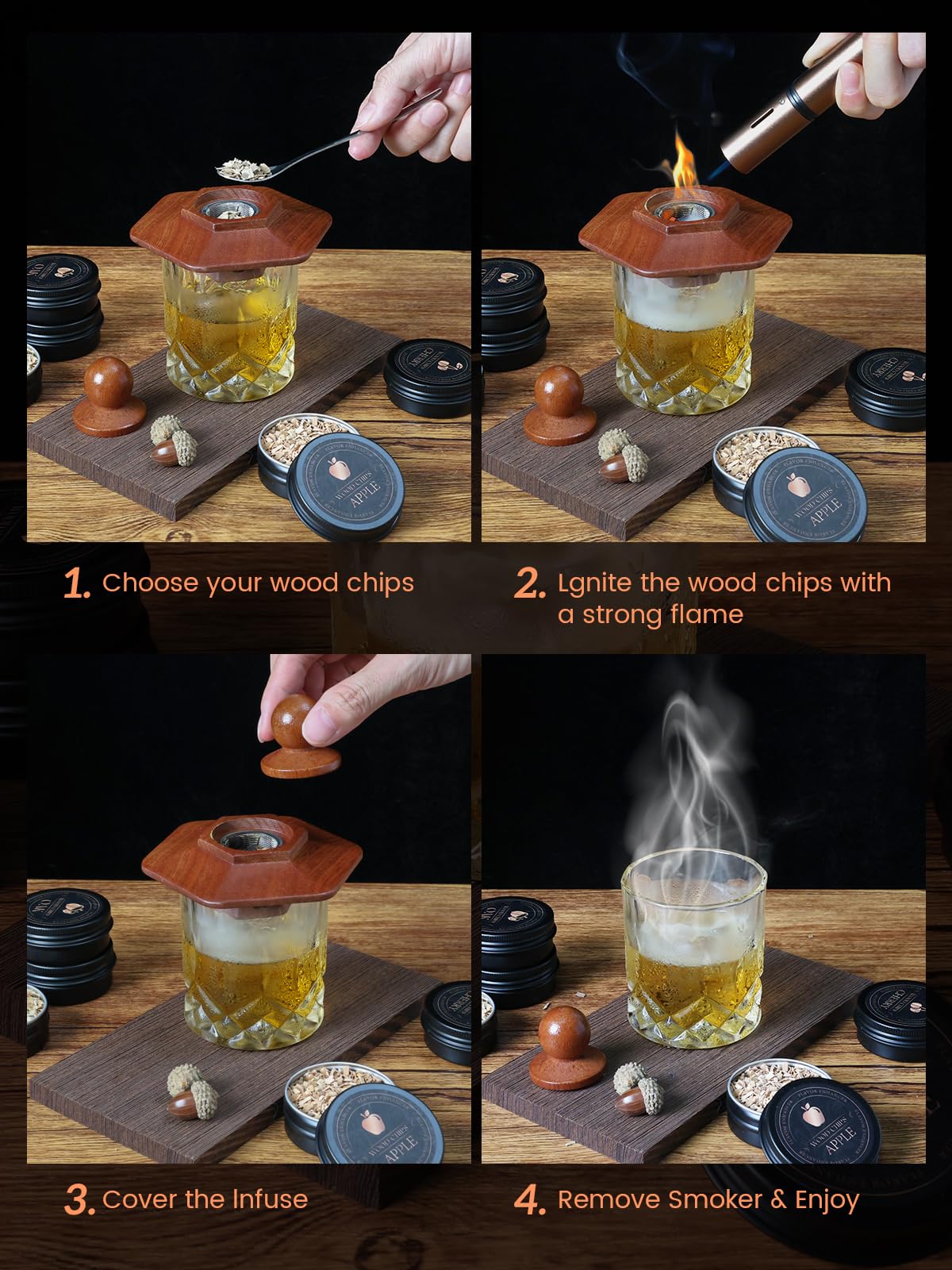 TOOKEBEEGO wooden smoker with lid for portable smoky flavor enhancements.