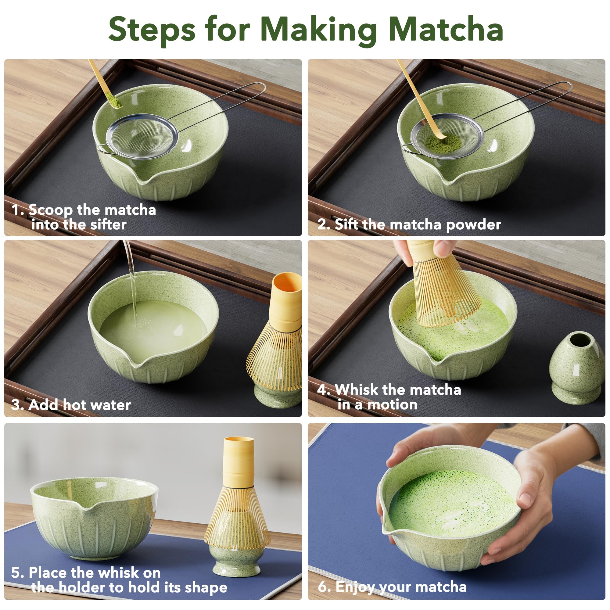 Tooloton Matcha Whisk Set stainless steel sifter for even powder distribution