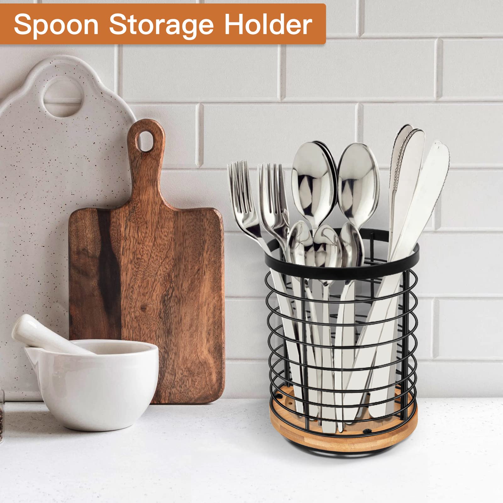 Toosci large counter organizer with rotating base for quick utensil access.