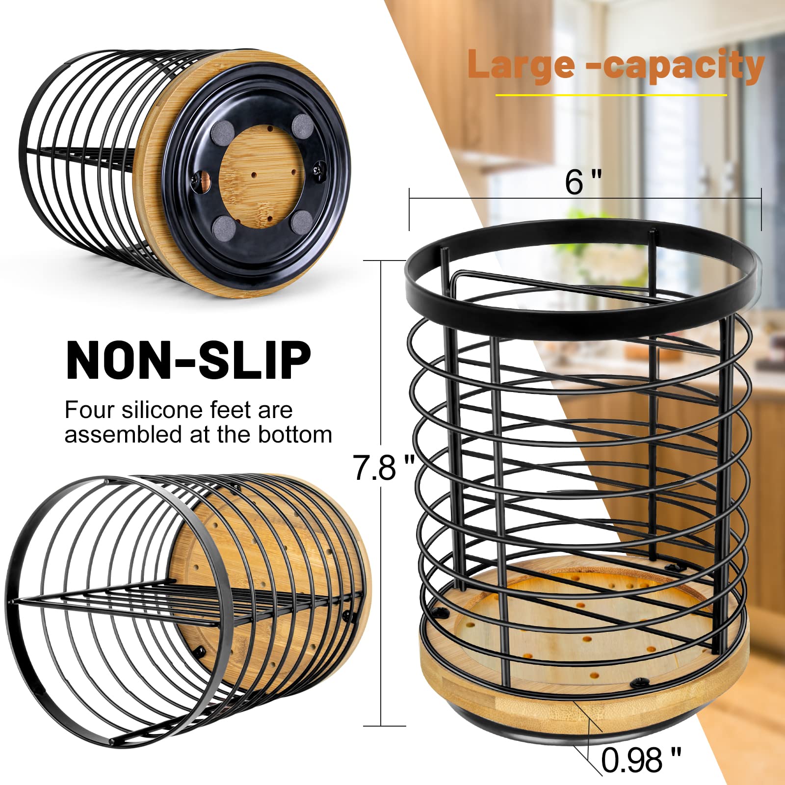 Toosci open-top utensil holder keeps tools visible and within reach.