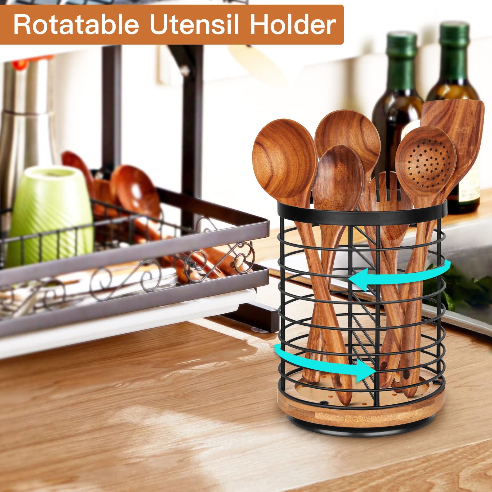 Toosci wooden-base utensil rack complements modern kitchen decor.