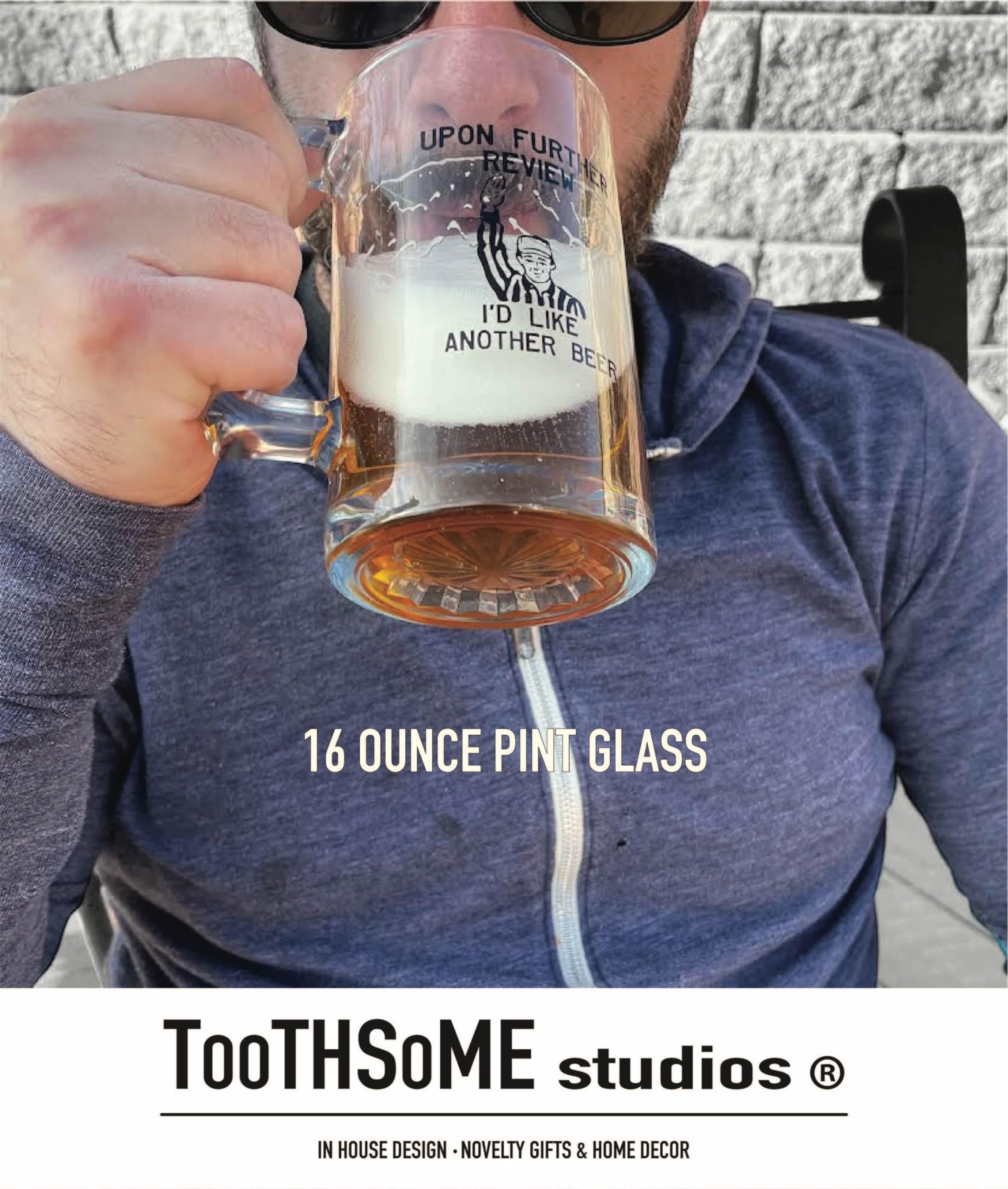 Toothsome Studios dishwasher-safe beer mug, star-bottom grip supports easy handling.