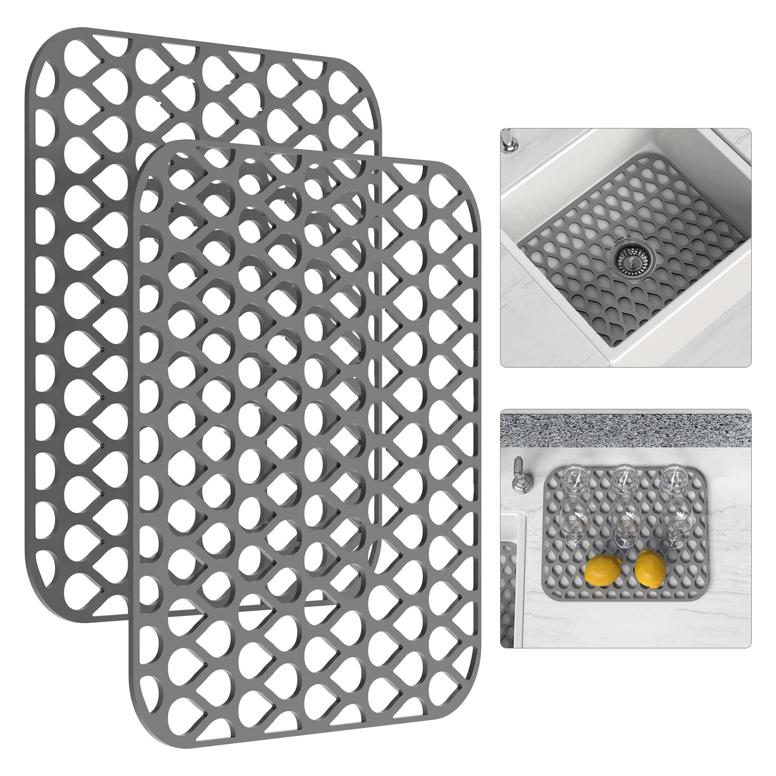 TOOVEM silicone sink mat 2pc protects sinks and dries dishes safely.