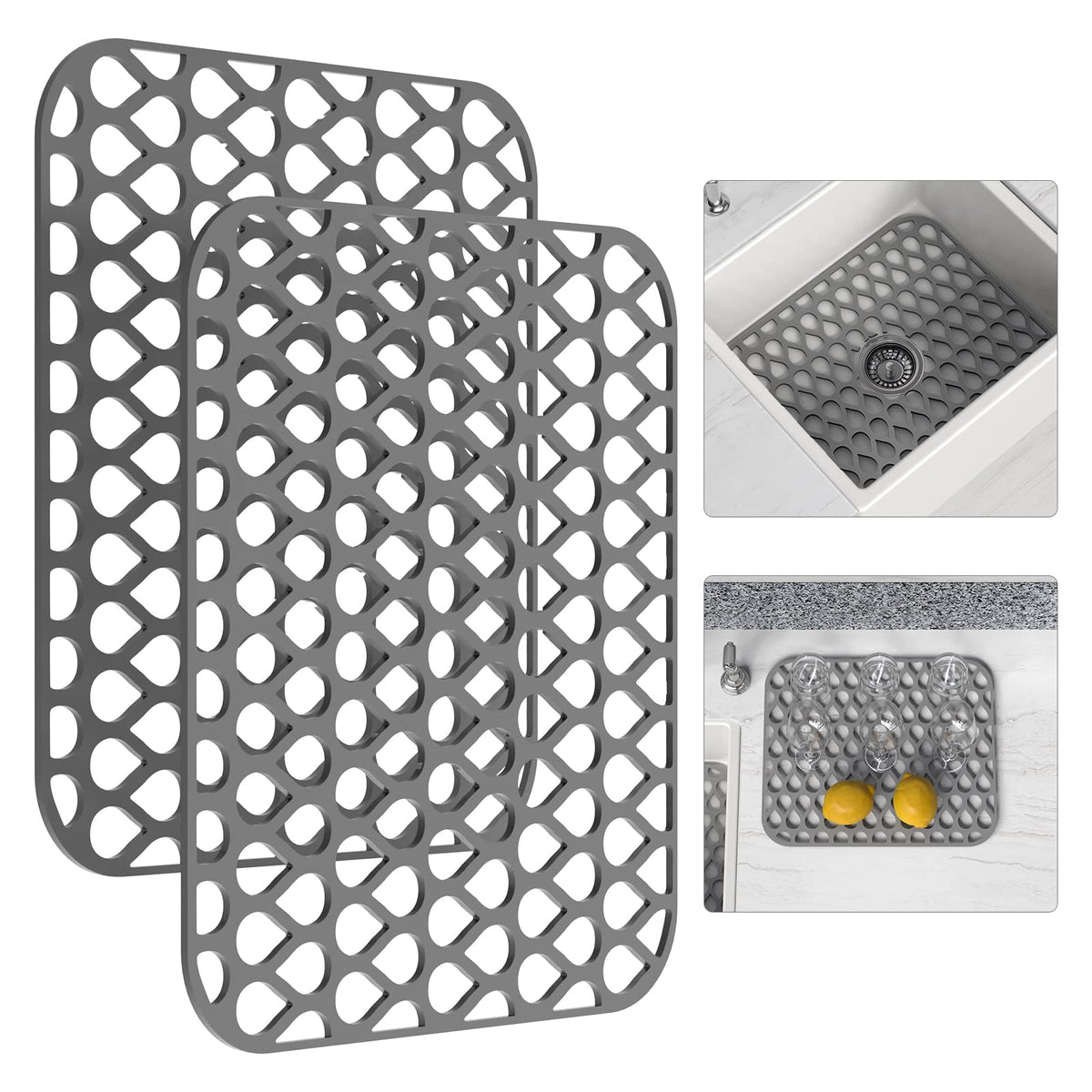 TOOVEM silicone sink mat 2pc protects sinks and dries dishes safely.