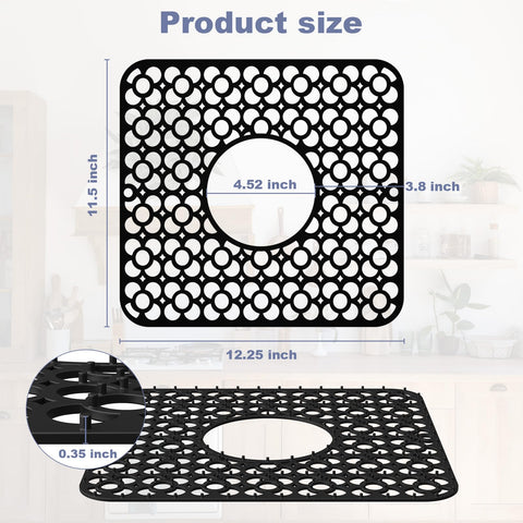 TOOVEM sink mat with center drain hole catches water and debris.