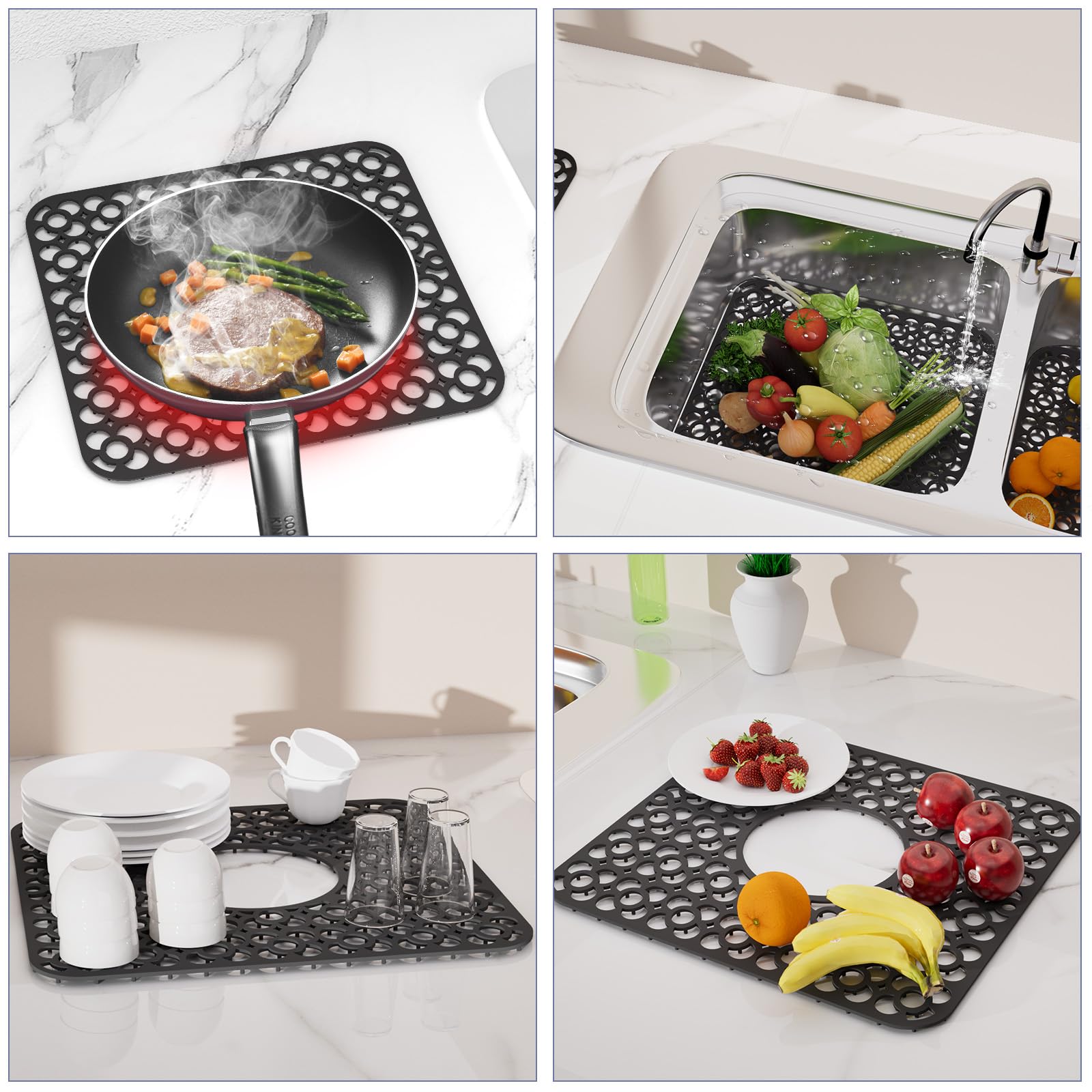 TOOVEM silicone sink mat cushions dishes during drying.