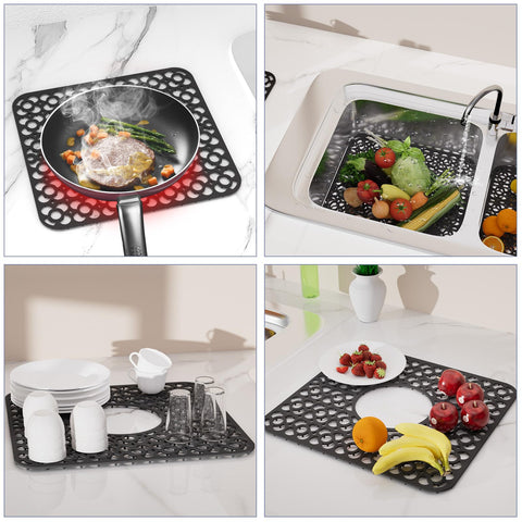 TOOVEM silicone sink mat cushions dishes during drying.