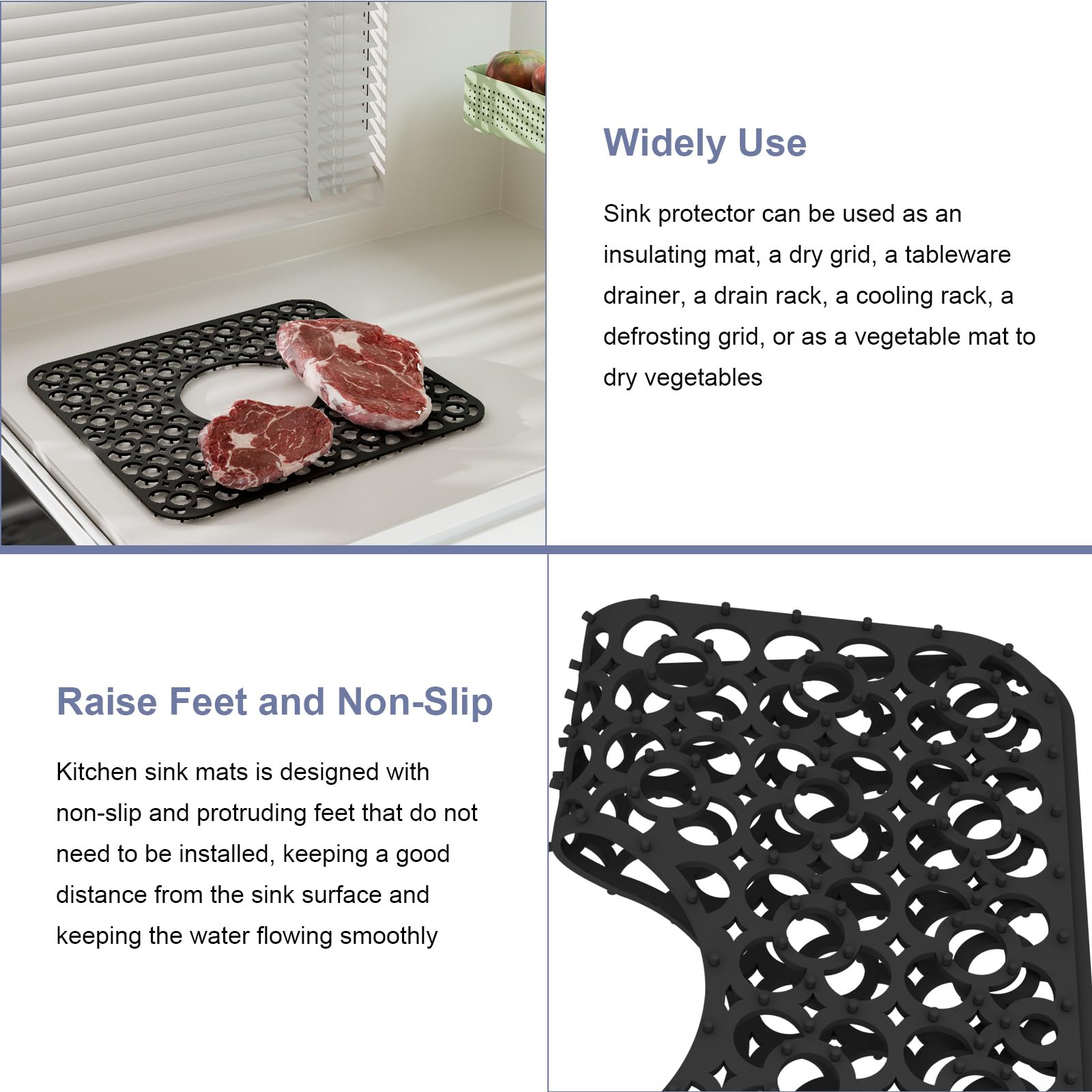 TOOVEM silicone sink mat fits most sinks for versatile use.