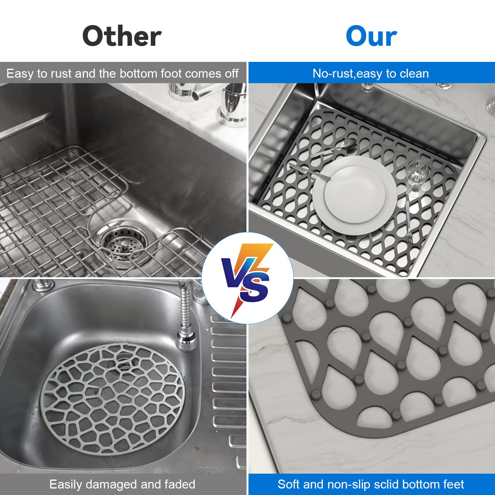 TOOVEM silicone sink mat easy-clean and dishwasher-safe.