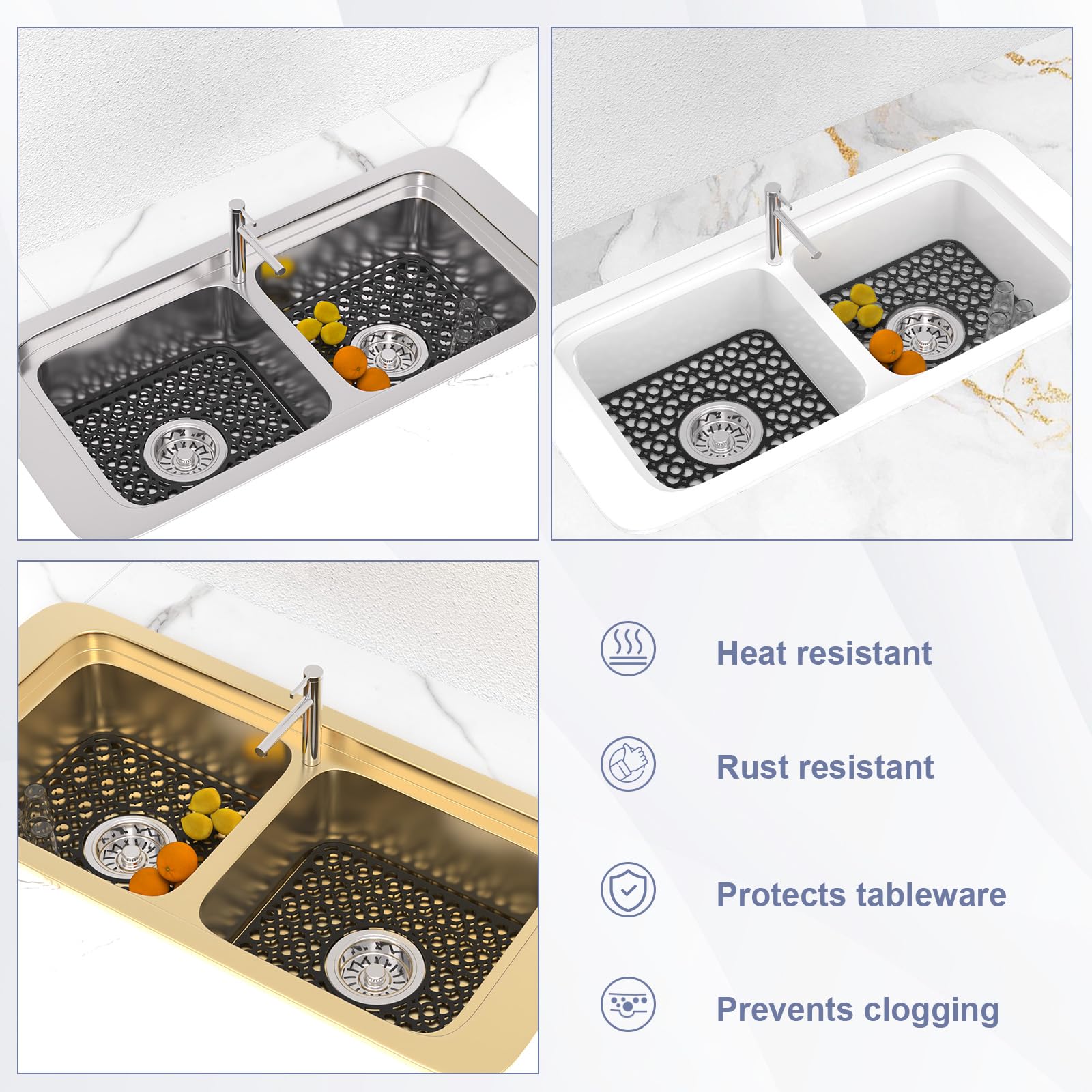 TOOVEM heat-resistant mat protects sink from heat and scratches.