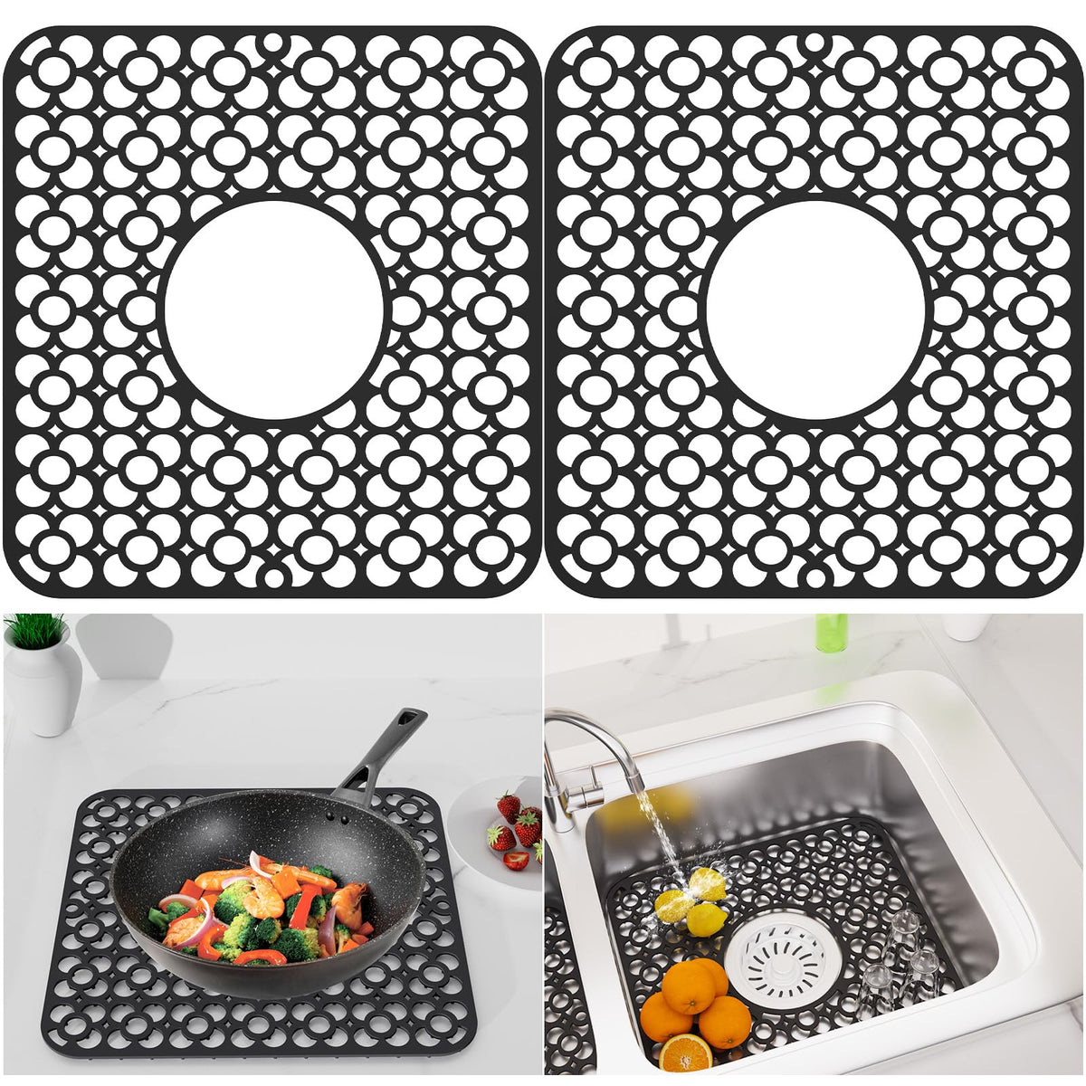 TOOVEM silicone sink mat in the sink area for quick water drainage.