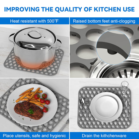 TOOVEM silicone sink mat non-slip design keeps bowls steady.