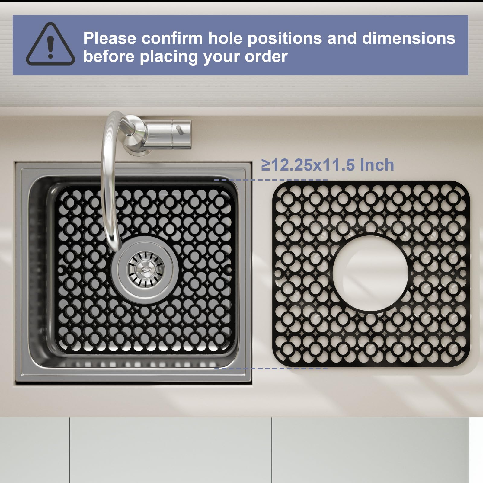 TOOVEM silicone sink mat shows raised feet for stable placement.