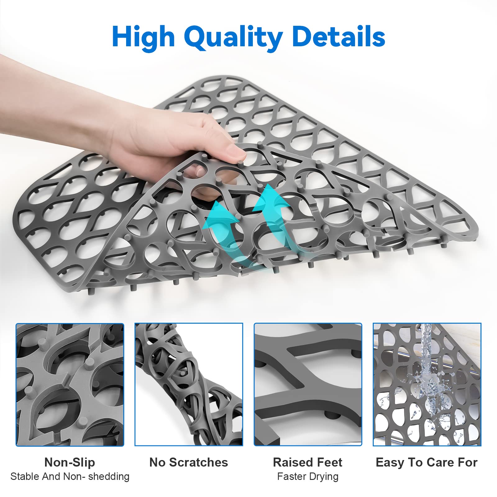 TOOVEM silicone sink mat rear drain option simplifies water flow.
