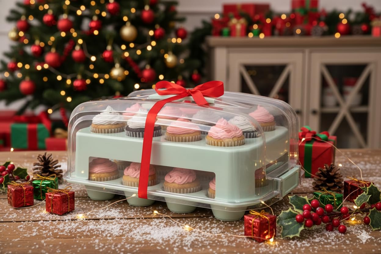Top Shelf Elements 24-cupcake carrier highlighting deep holders to keep cupcakes upright.