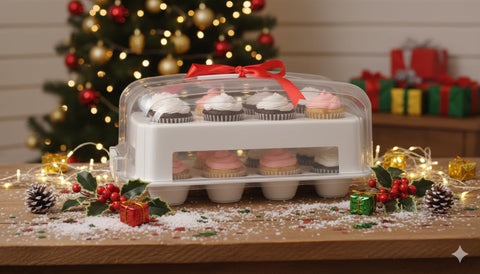 Top Shelf Elements cupcake carrier clear lid highlights treats for easy display.