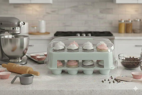 Top Shelf Elements cupcake carrier is BPA-free and dishwasher safe for easy cleaning.