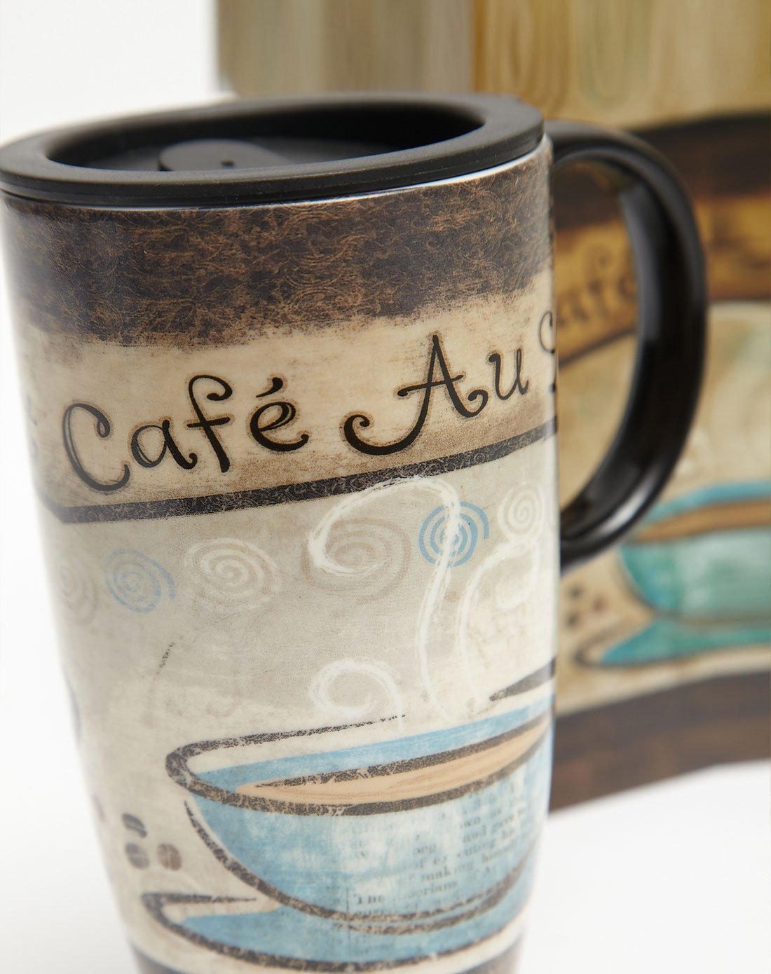 Topadorn ceramic travel mug on an office desk, ideal for coffee breaks