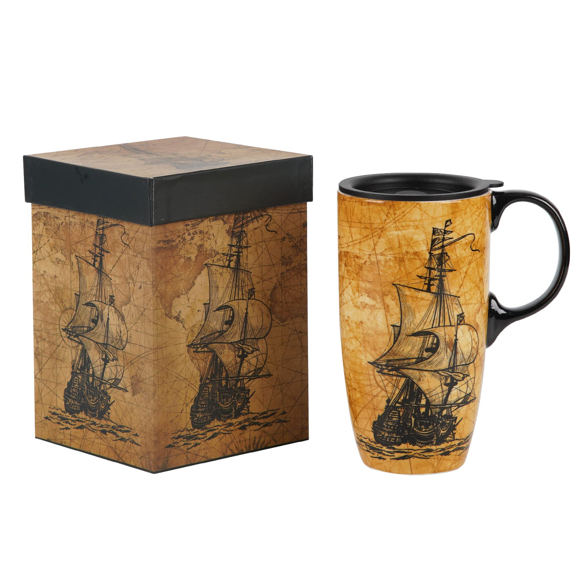 Topadorn ceramic mug with sailing ship pattern for tea or coffee