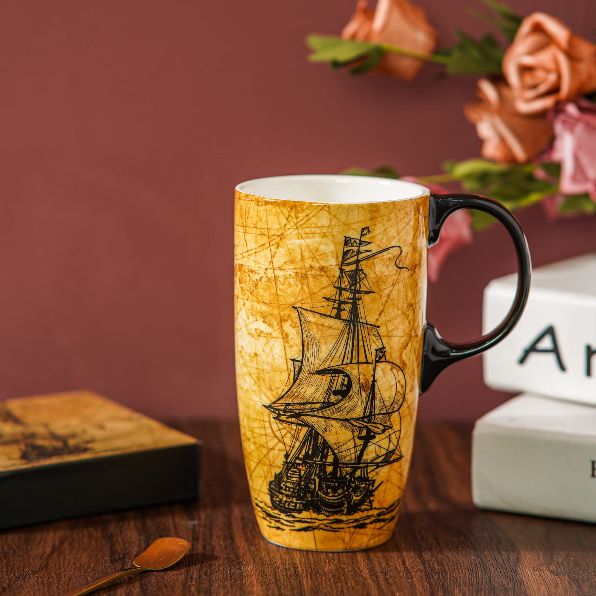 Topadorn ceramic mug with lid preserving warmth and preventing spills