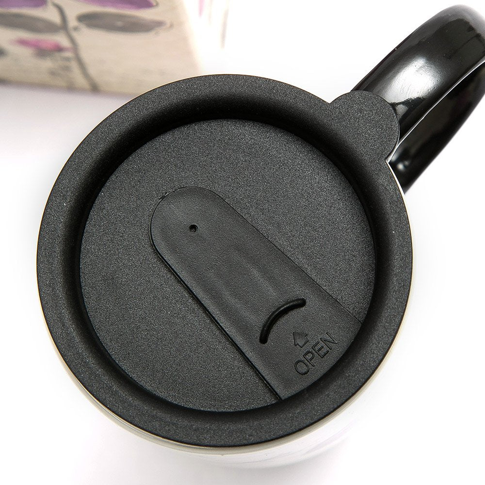 Topadorn purple-flower travel mug interior view demonstrates generous 17 oz capacity.