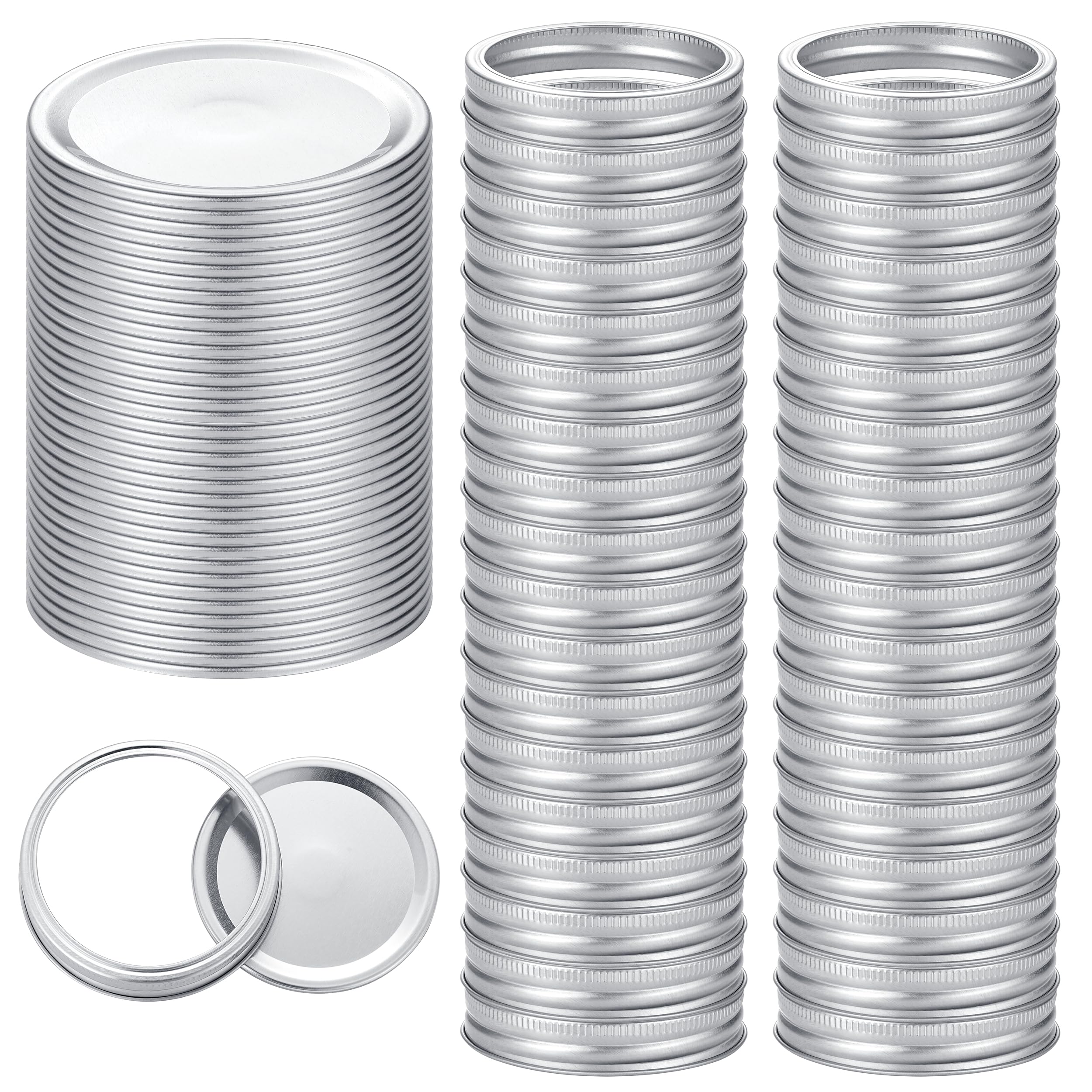 Topbooc 72pc regular-mouth lids with rings for airtight sealing on mason jars