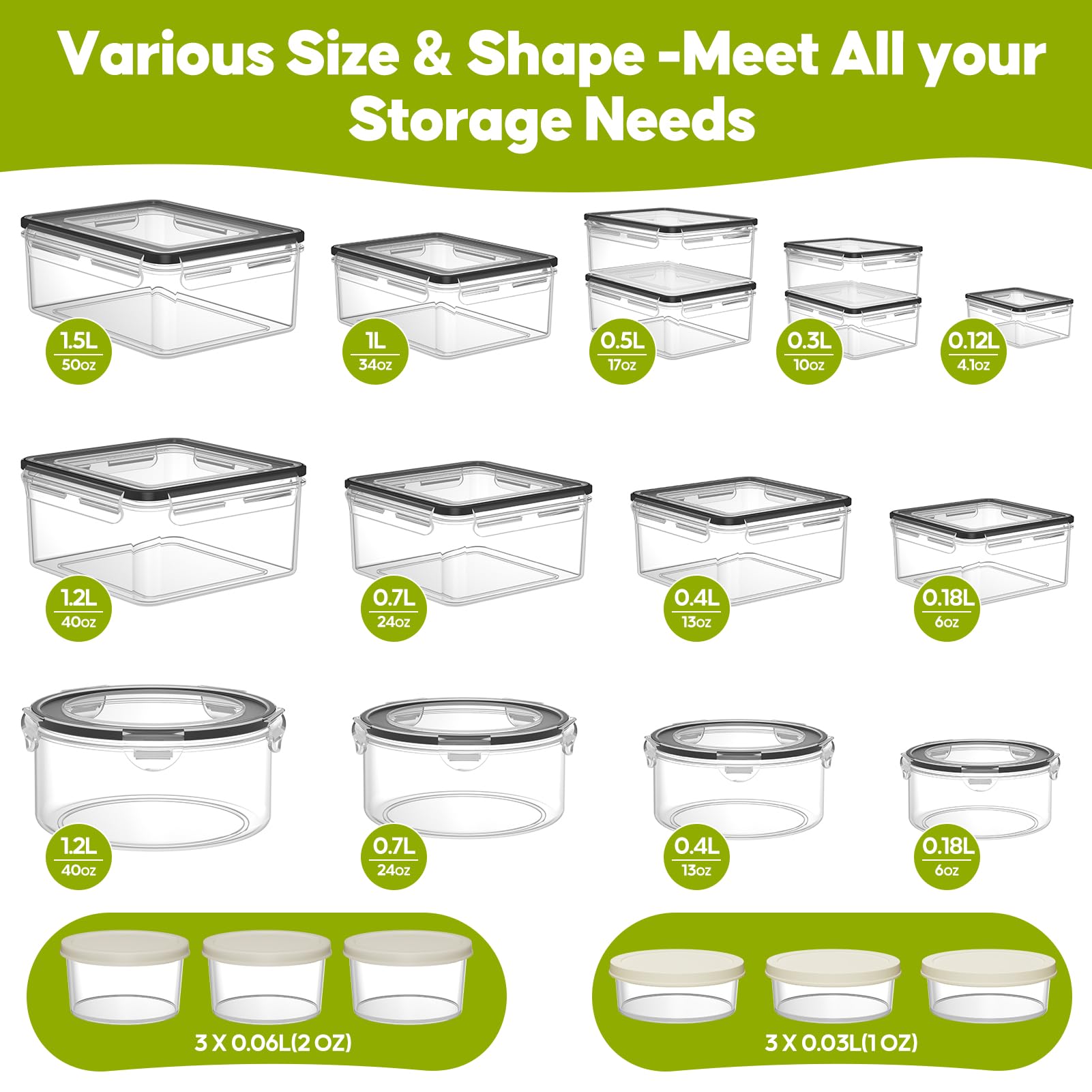 TOPCHASE rectangle containers with locking lids for secure sealing.