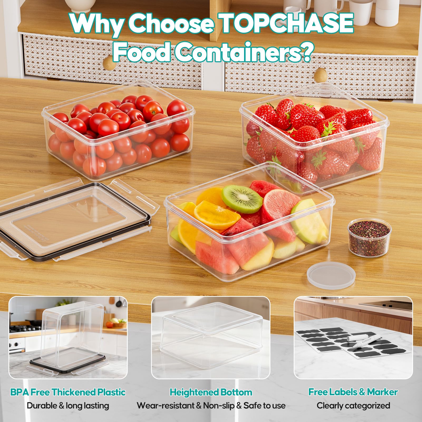 TOPCHASE BPA-free polypropylene containers for safe daily use