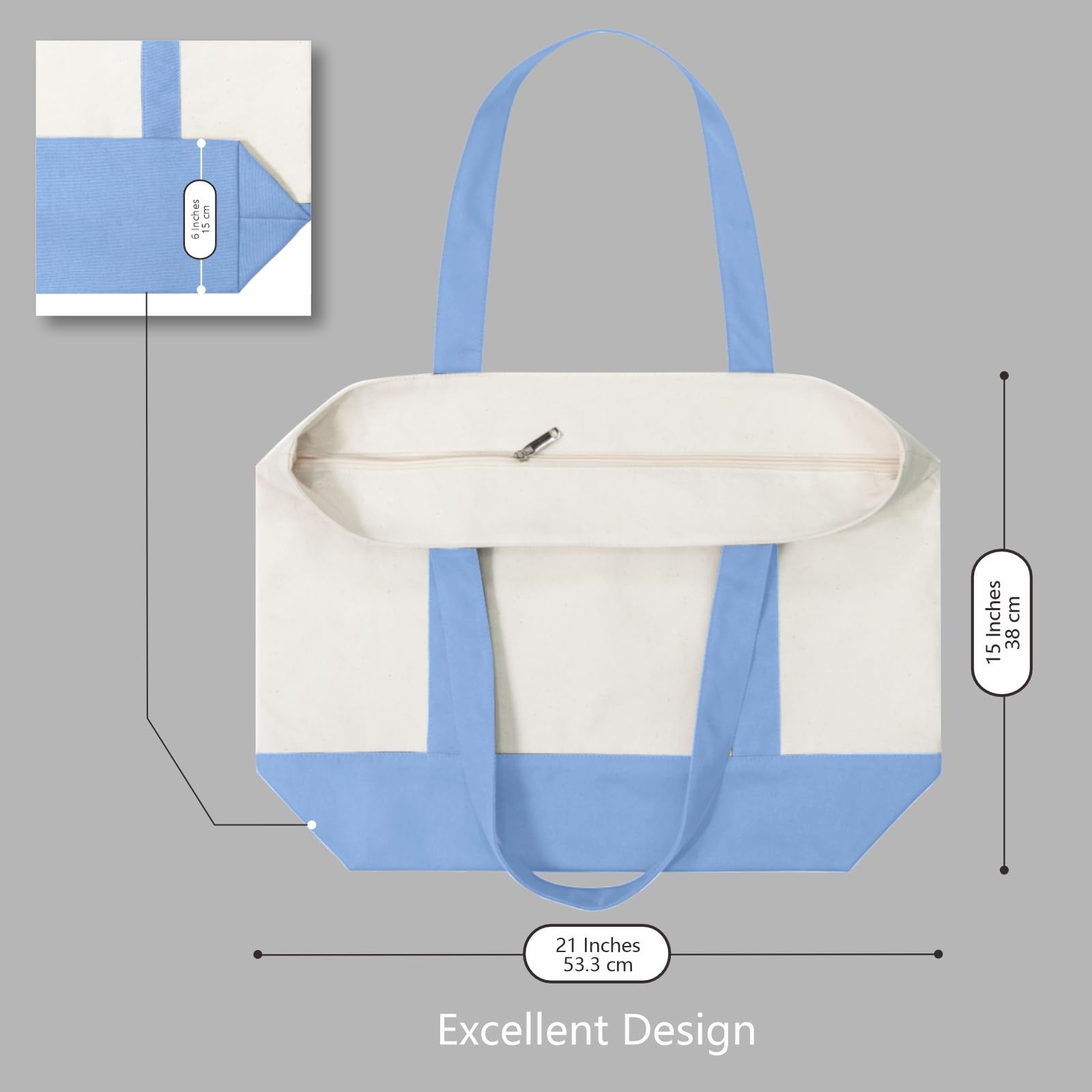 TOPDesign tote bag with top zipper closure keeps contents secure.