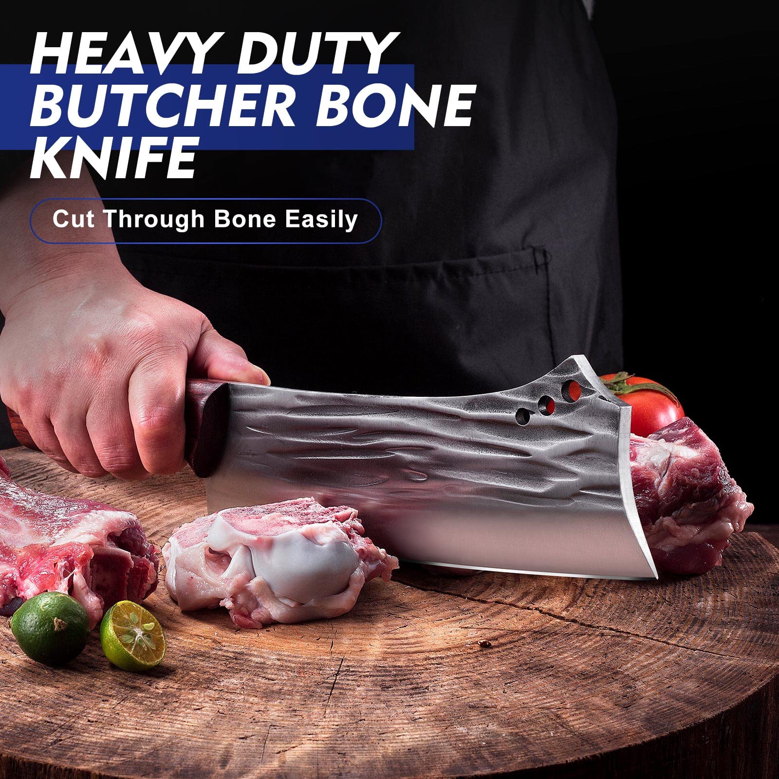 Topfeel bone chopper cutting through meat smoothly for home kitchen versatility.