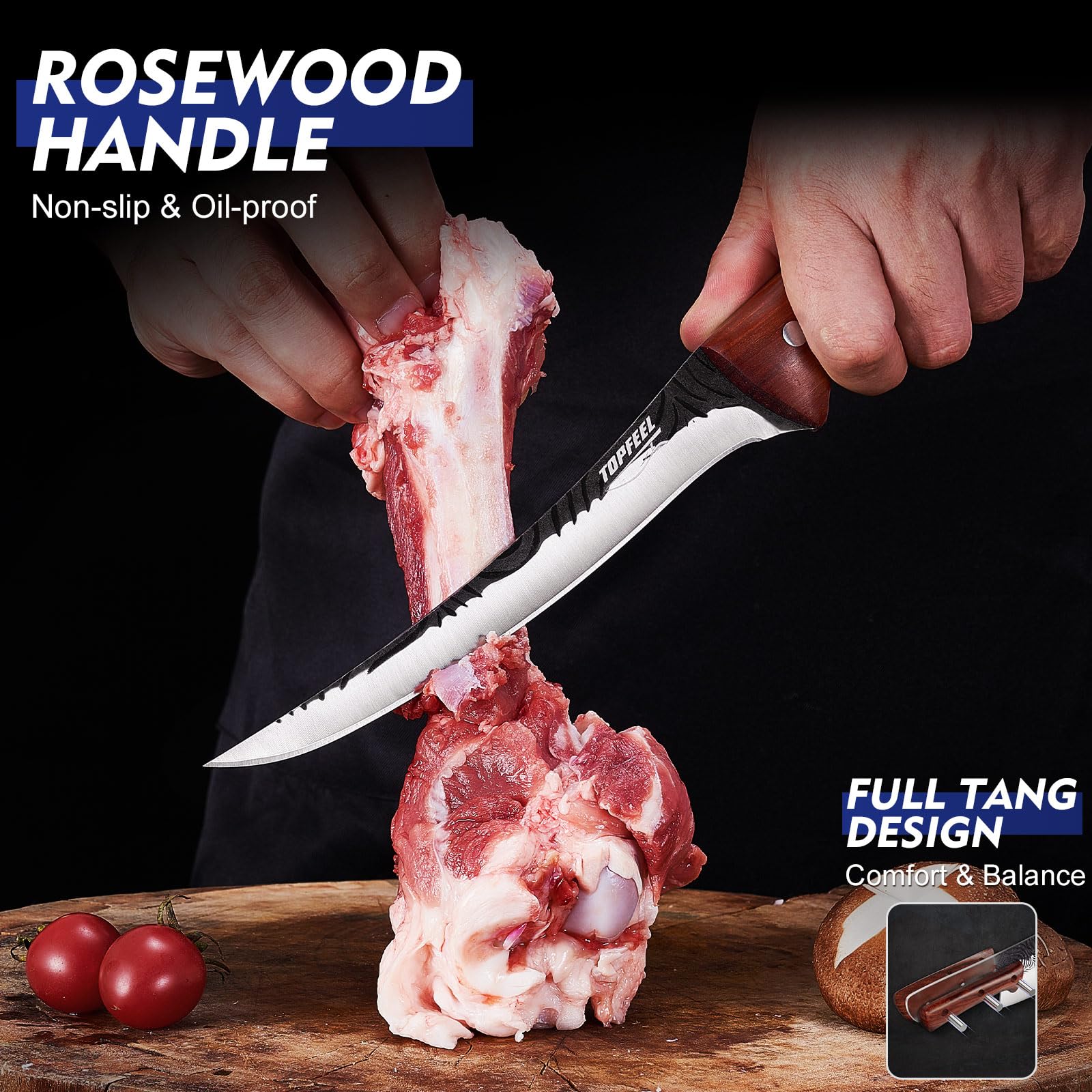 Topfeel 7.5-inch Boning Knife enables precise trimming and deboning.