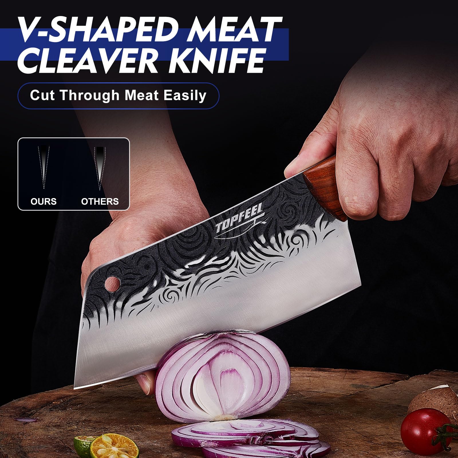 Topfeel 8-inch Butcher Knife delivers clean, even slices.