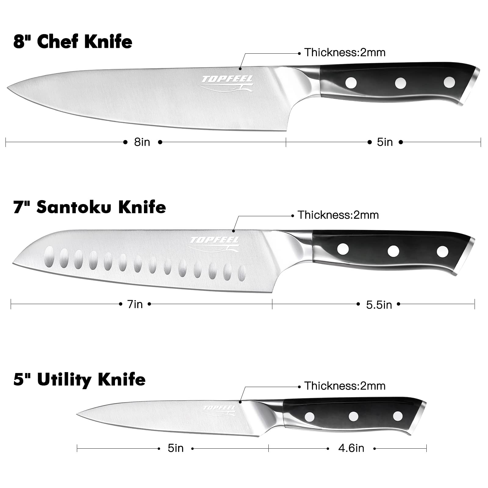 Topfeel German high-carbon steel, precision-forged for lasting sharpness