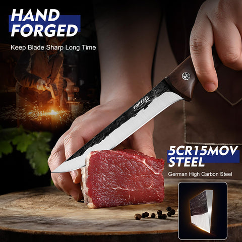 Topfeel hand-forged skinning knife for precise trimming of meat.