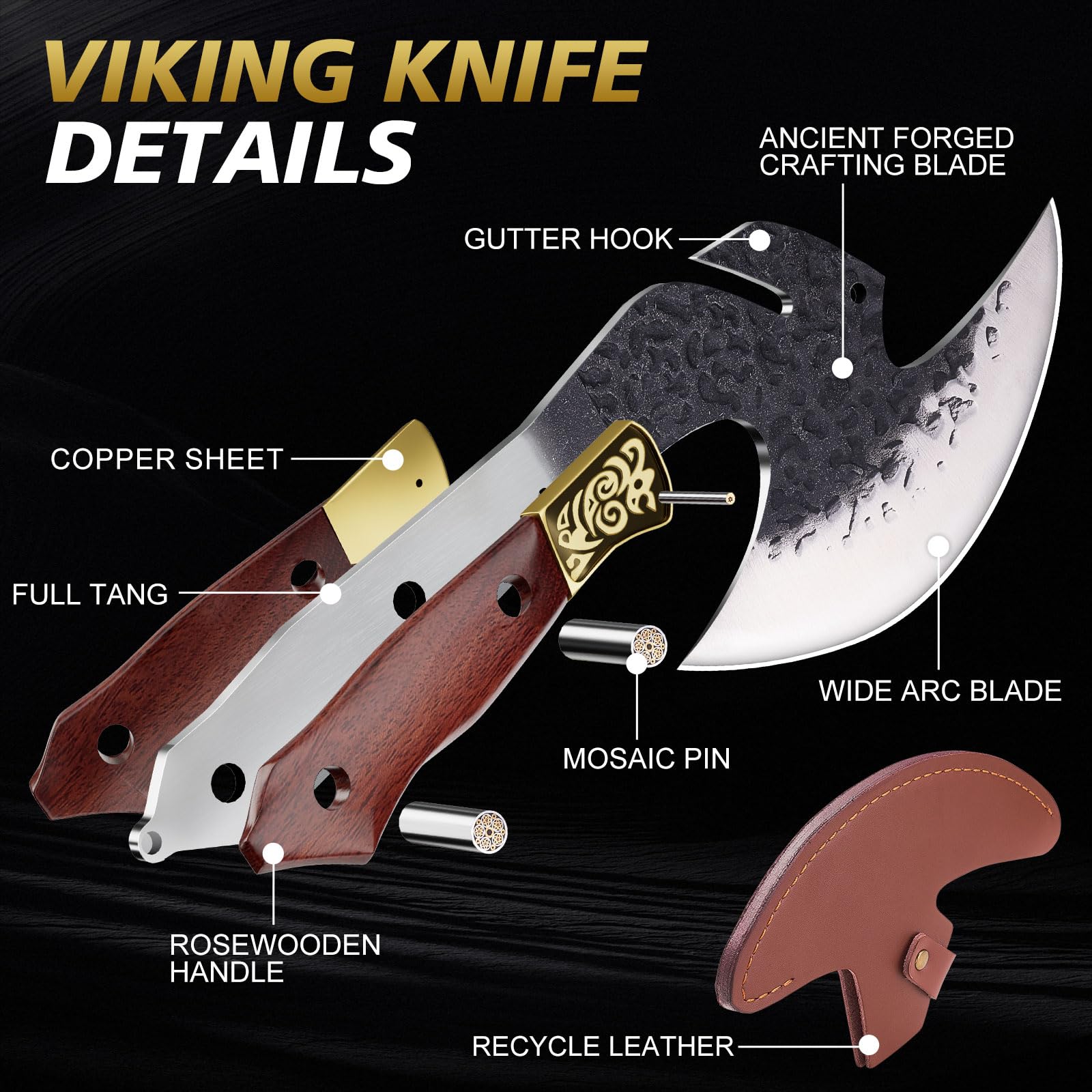 Topfeel Viking knife blade in sheath for safe storage and transport.