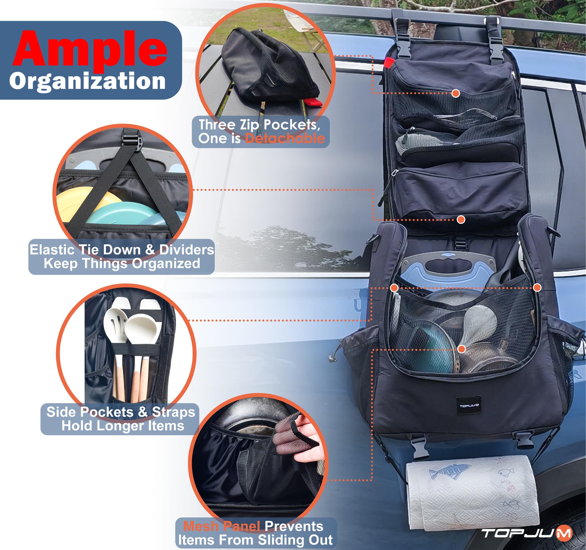 TOPJUM organizer compartments neatly separate tools and dining gear