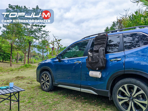 Easy-access zippers on TOPJUM camp organizer for quick entry