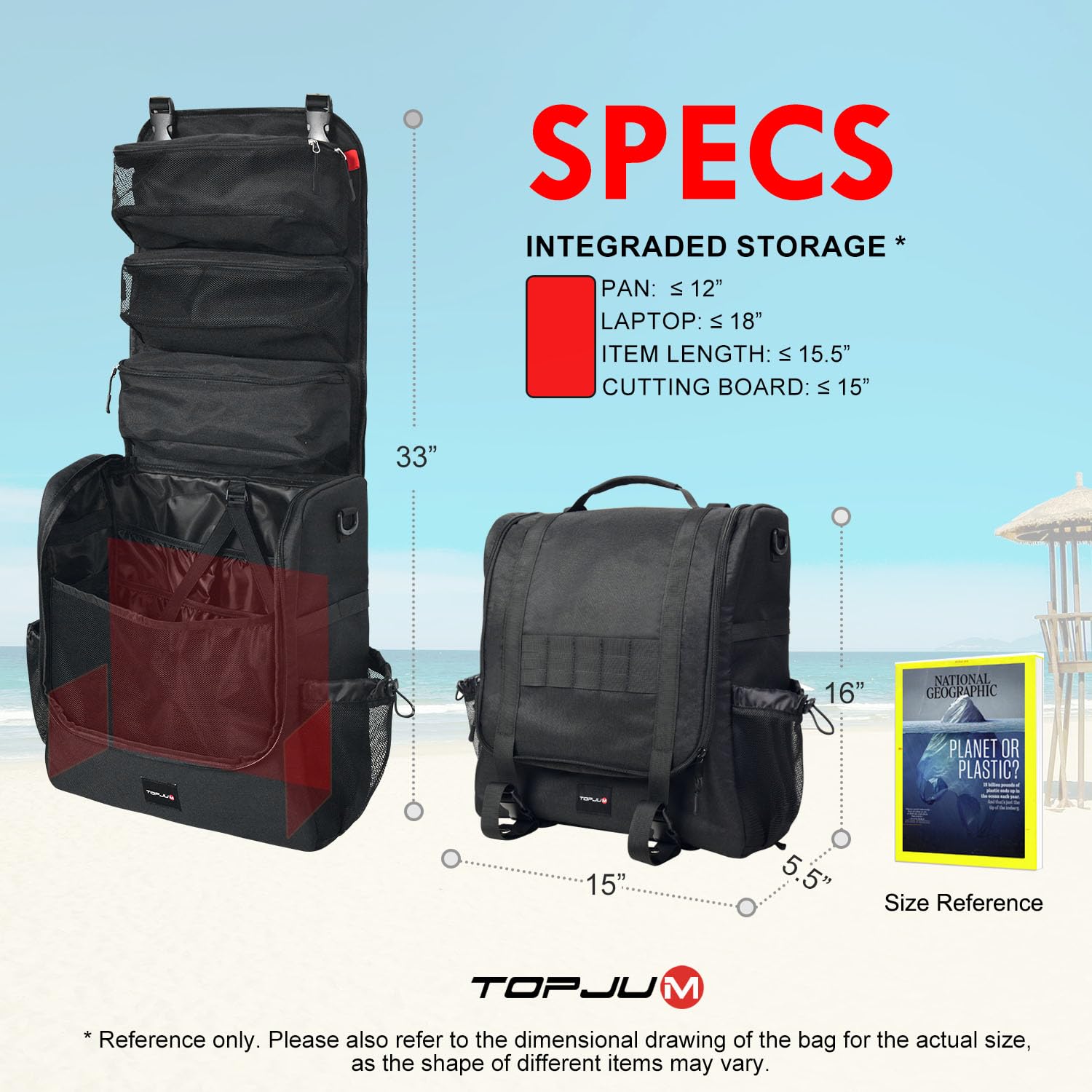 Detachable front mesh panel on TOPJUM bag for secure access