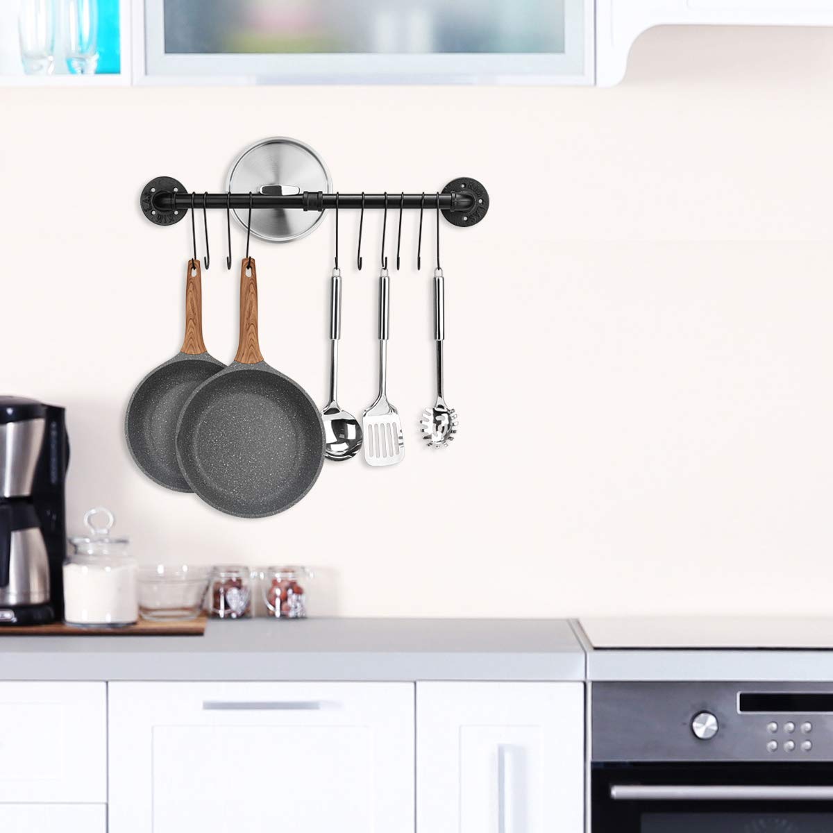 Toplife 10-hook rail provides flexible utensil hanging options