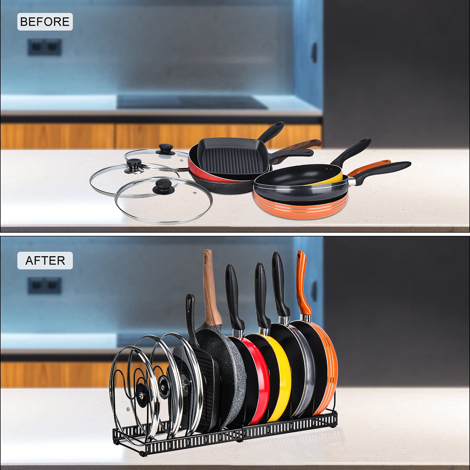 Toplife organizer with non-slip feet keeps items steady on counters.