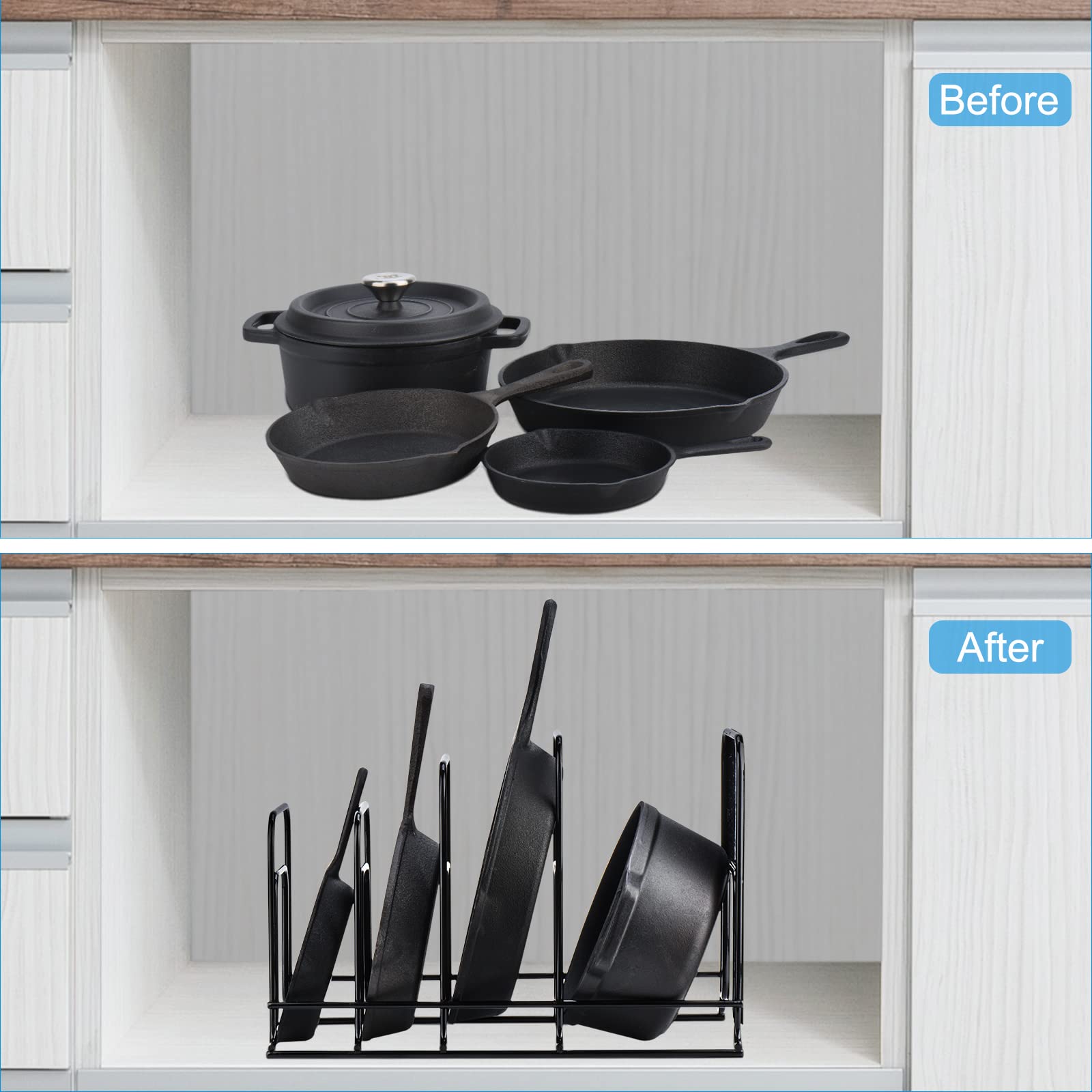 Toplife pan organizer anti-slip coating keeps pans from sliding