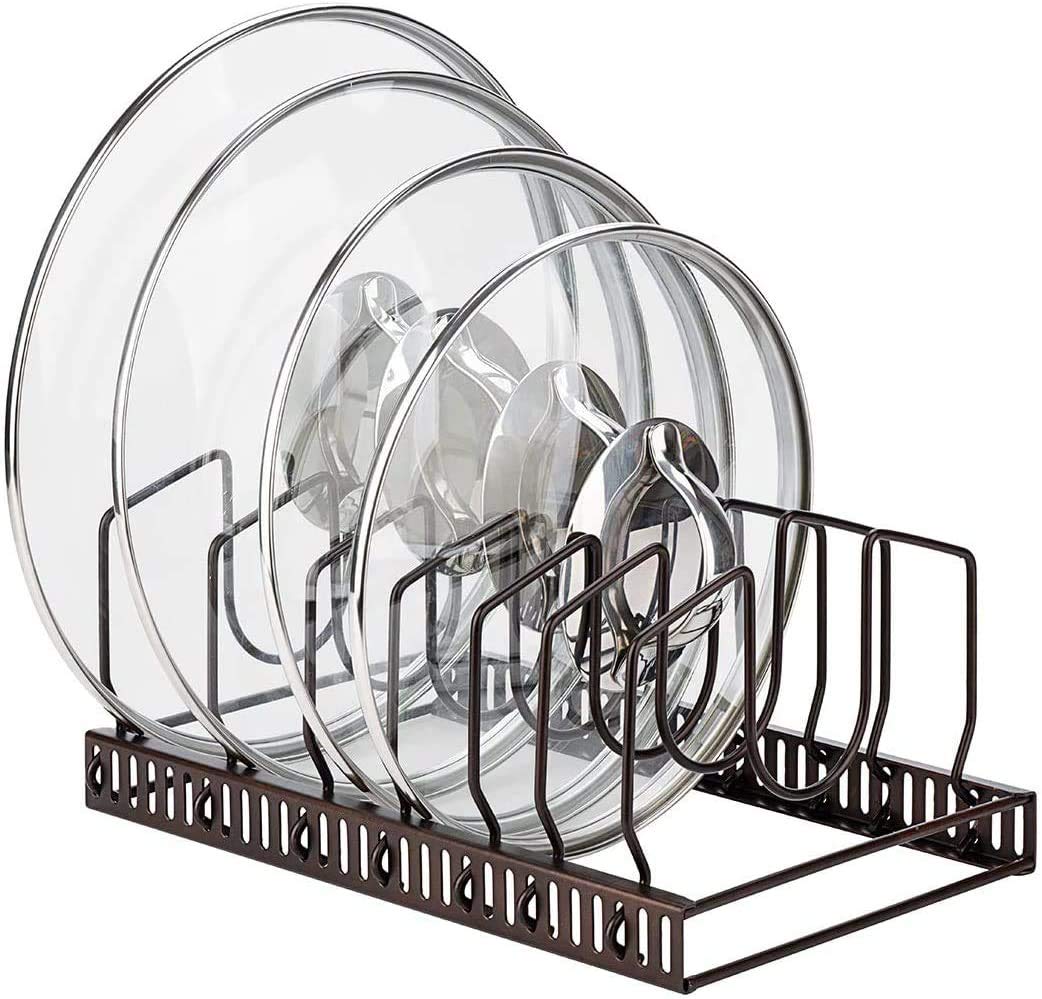 Toplife pot lids organizer rack keeps lids within reach for quick meal prep