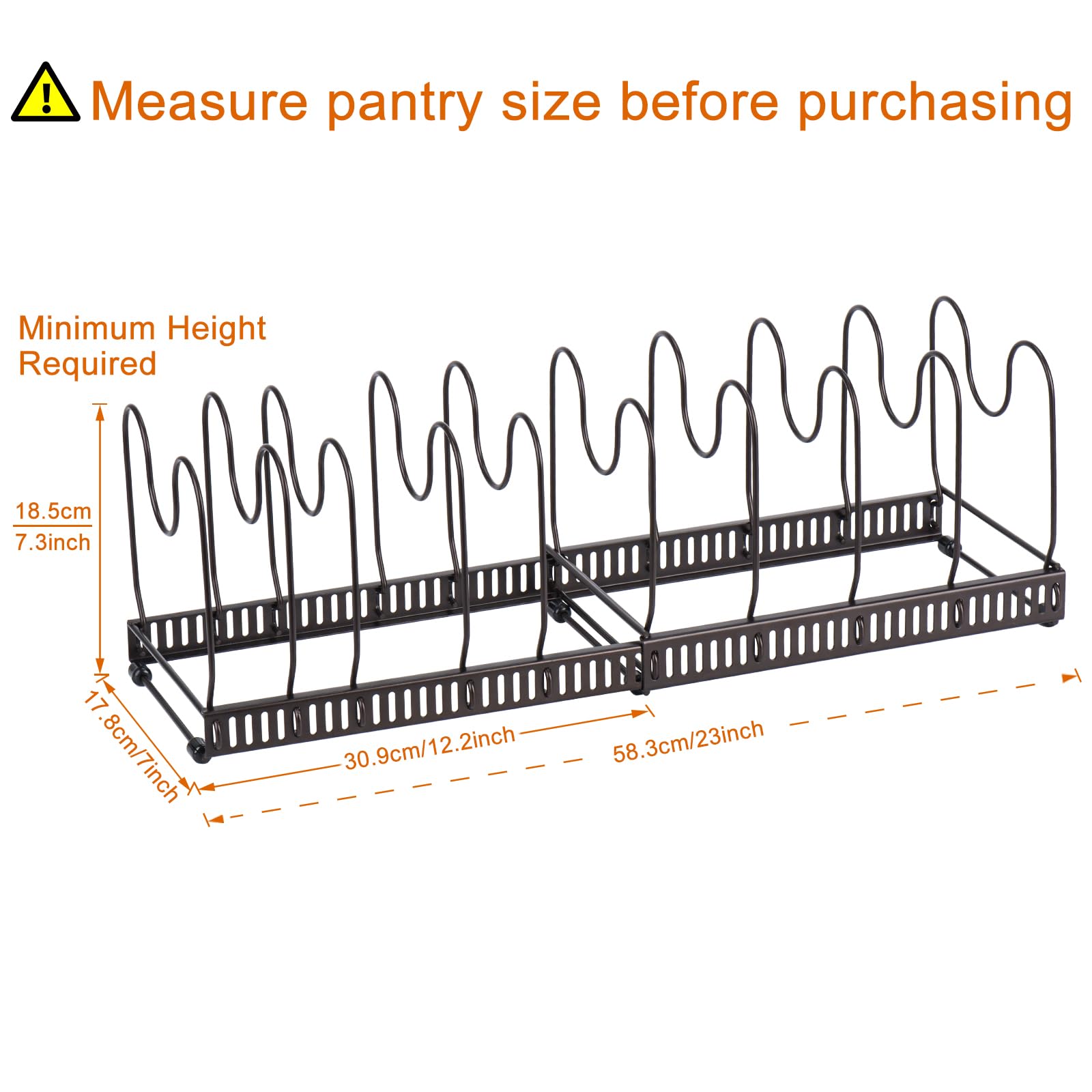 Toplife organizer with 10 adjustable dividers keeps pans neatly sorted for quick cooking prep.