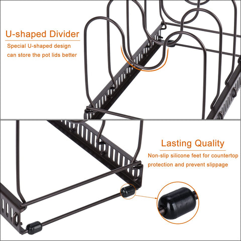 Toplife pan lid organizer keeps lids upright for fast access and organized storage.