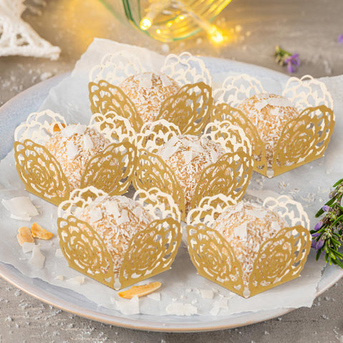 Gold toned wrappers elevate candy trays and dessert displays